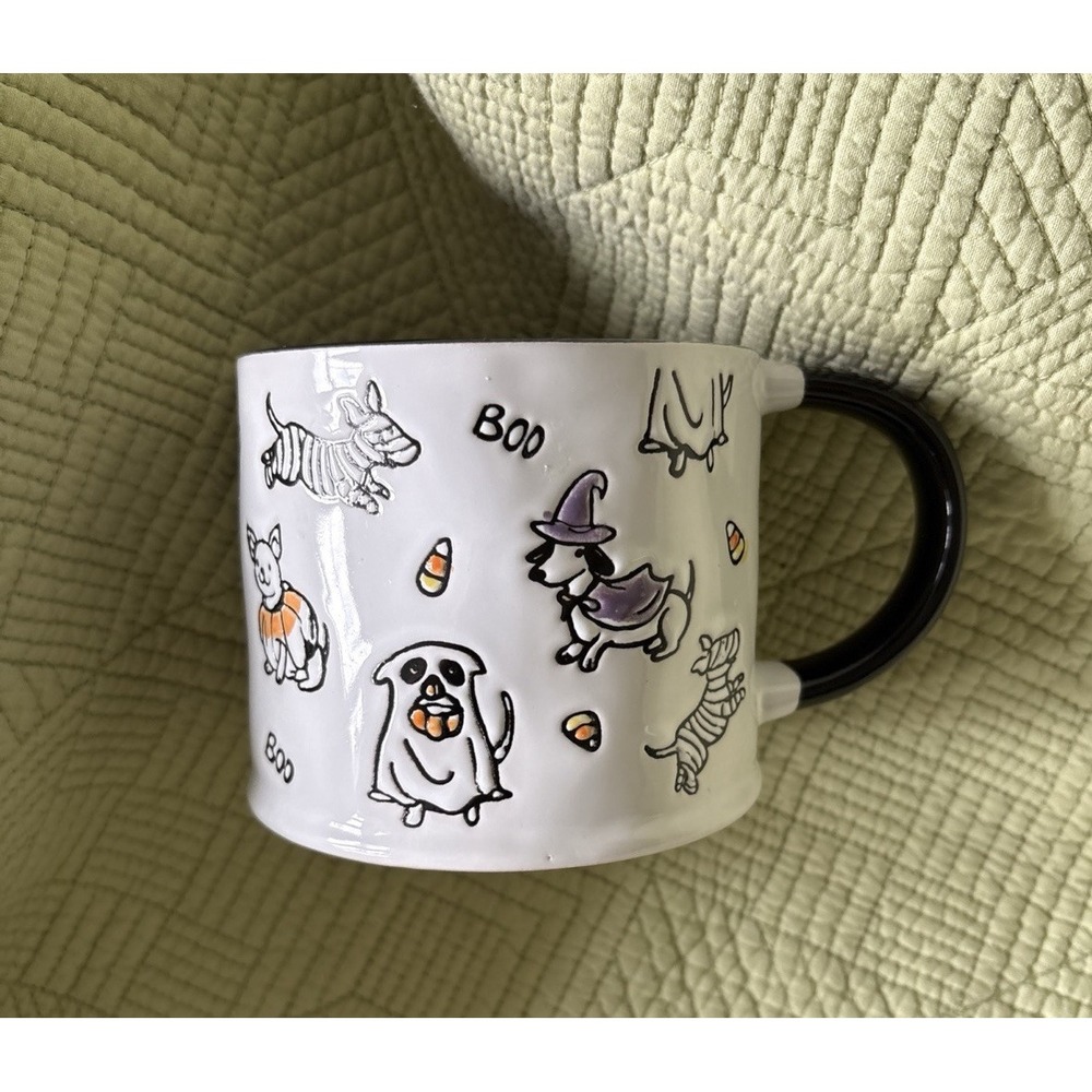 Halloween Coffee Mug Eli & Ana Handmade Ceramics Tricky Treat Etched Dog Purple